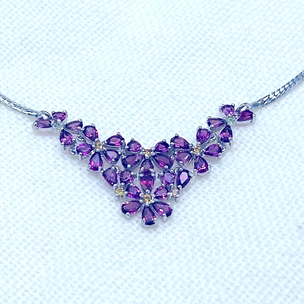 Amethyst Citrine 14KWG Plated Floral Necklace - Picture 2 of 7